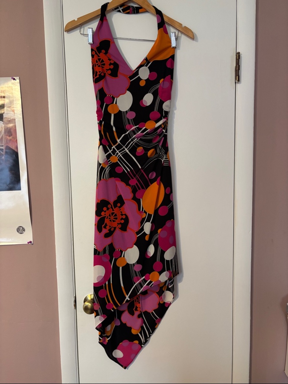 90’s Vintage David Meister Halter Dress Designer Retro Y2K Asymmetrical Midi - Picture 4 of 17